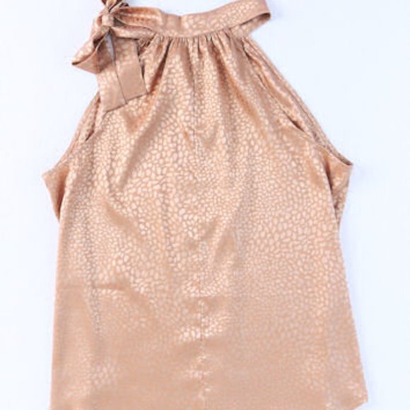 Pink Sleeveless Tie Mock Neck Leopard Tank Top  Size L - Picture 6 of 11